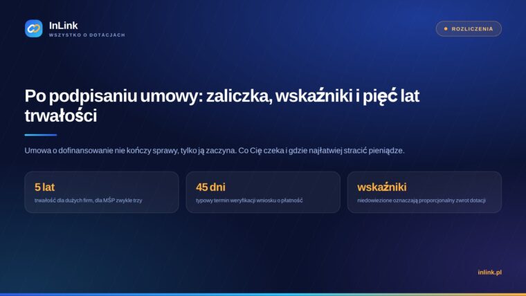 Po podpisaniu umowy: zaliczka, wskaźniki i pięć lat trwałości